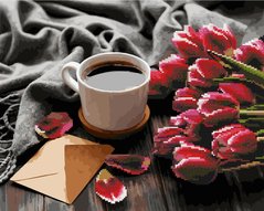 Алмазна картина-розмальовка "Тюльпани до кави" BrushMe 3D ефект подарункова коробка 40x50 cм GZS1205 в інтернет-магазині "Я - Picasso"