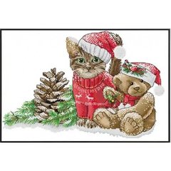 Різдвяне кошеня та ведмежа Набір для вишивання хрестиком з друкованою схемою на тканині Joy Sunday KB219 в інтернет-магазині "Я - Picasso"